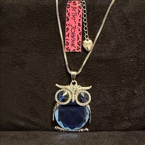 Betsey Johnson Silver Necklace with Blue Owl Pendant